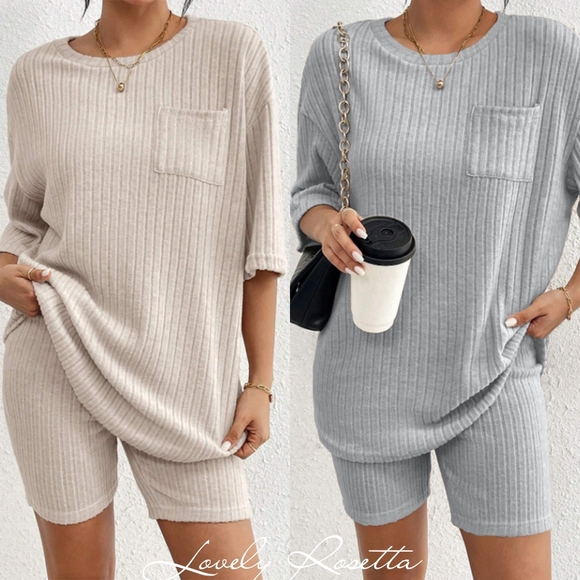 Blue Ribbed Women's Shorts Set - Picture 7 of 10